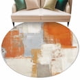 thumbnail image 2 of Burnt Orange Large Round Rug 8 FT, Non Slip Living Room Area Carpet, Modern Geometric Grey Oil Painting Abstract Washable Soft Circle Rug Non-Shedding Floor Carpet for Bedroom Office Dining Room, 2 of 9