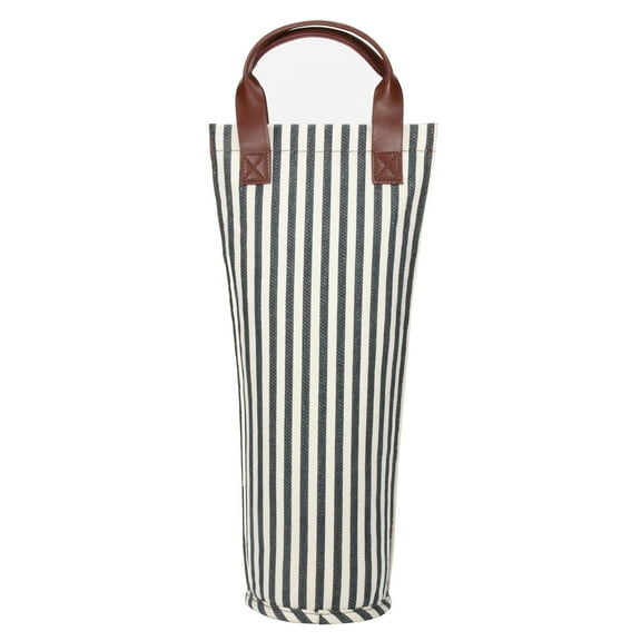 Tirrinia Single Wine Tote Bag, Insulated Padded Thermal Wine Bottle Carrying Cooler Carrier for Travel, Picnic, Perfect Gift for Wine Lover, Blue Stripe