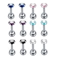 thumbnail image 1 of 12 piezas de acero inoxidable gema de cristal Zircon Helix Lip Tragus Bar Stud Pendientes 16g Zulema  Acero inoxidable Tragus Barbell, 1 of 8