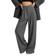 thumbnail image 2 of Business Office Slacks Dress Pants For Women Elegant High Rise Pleated Wide Leg Pant Ladies Button Closure Flowy Suit Pant Lightweight Straight Trousers, 2 of 6