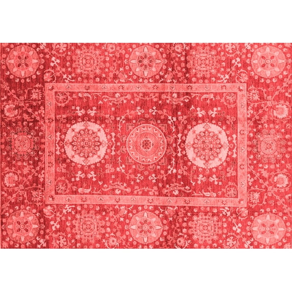 Ahgly Company Machine Washable Indoor Rectangle Abstract Red Modern Area Rugs, 7' x 10'