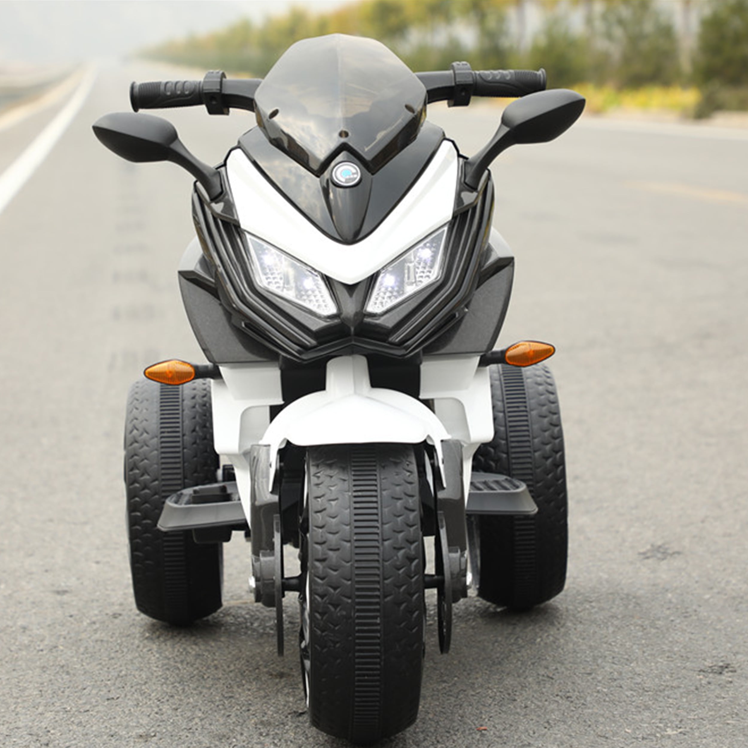 POVANLI  12V 3 Wheels Kids Ride on Motorcycle with Slow Start, Power Display, PU Seat, Training Wheels, Manual Throttle, Lighting Wheels, Bluetooth, USB, MP3 for Children Aged 3-5, Gift (White)