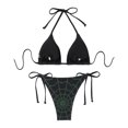 thumbnail image 5 of Ladies' Green Polka Dot Print Sexy Hanging Neck Three Point Bikini Split Swimsuit, 5 of 8
