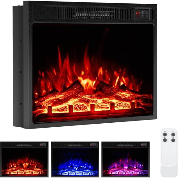 CZMJY 23" Electric Fireplace, 5,000 BTU Fireplace Insert with Remote Control, 3 Flame Colors & Brightness Levels, Recessed Fireplace Heater with 1-8H Timer, Thermostat & Overheat Protection
