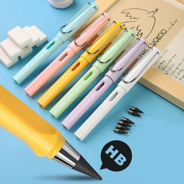 Xihbxyly Juego de Bolígrafos Sin Tinta, Diseño de Empuñadura Metálica, Borrables y Recargables, Escritura Suave, Punta de Grafito Duradera, Herramientas para Artistas, Dibujo y Bocetos, Juego de 6 Pi