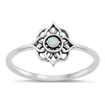CHOOSE YOUR COLOR White Simulated Opal Lotus Mandala Ring .925 Sterling Silver Band CZ Female Size 6