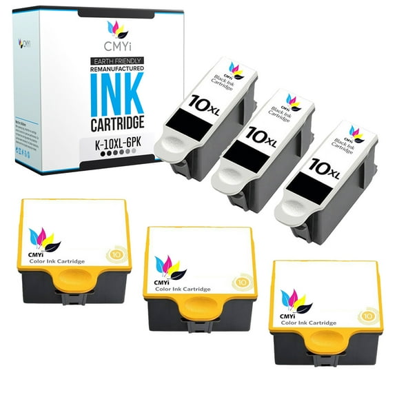 CMYi 10XL and 10 Combo Pack of 6 Ink Cartridges compatible for Kodak 10 - ESP 3, 3200, 3250, 5, 5210, 5250, 7, 7200, 7250, 9, 9200, 9250, Office 6150, EasyShare 5100, 5300 (3 Black, 3 Tri-color)