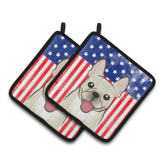 Carolines Treasures BB2168PTHD Flag and French Bulldog Pair of Pot Holders , 7.5HX7.5W, multicolor
