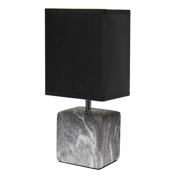 Simple Designs Petite Marbled Ceramic Table Lamp with Fabric Shade