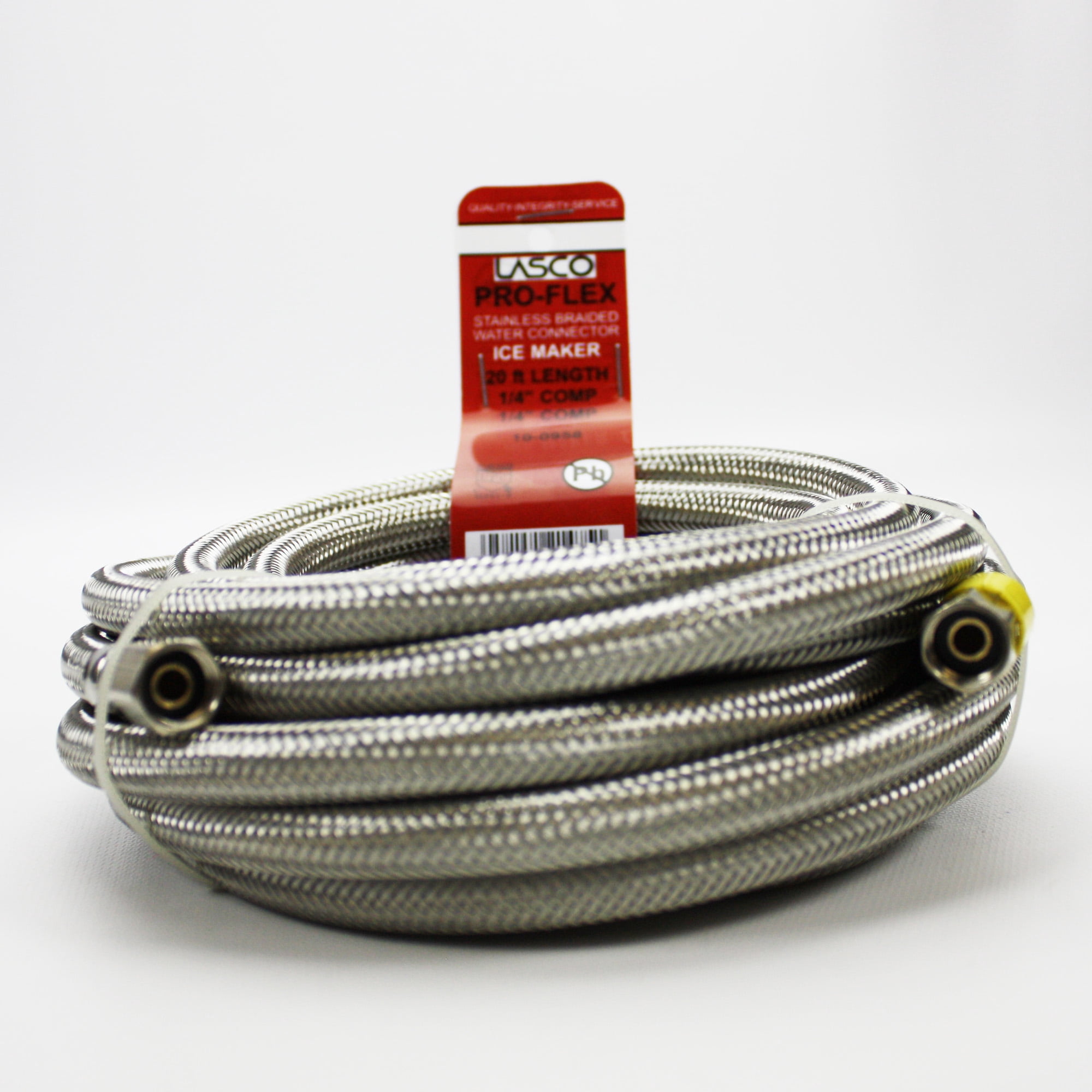 Larsen Supply Lasco 1/4 In. x 1/4 In. x 20 Ft. Length Braided Supply Ice Maker Connector Hose — Garden & Landscape Use, Standard Connection
