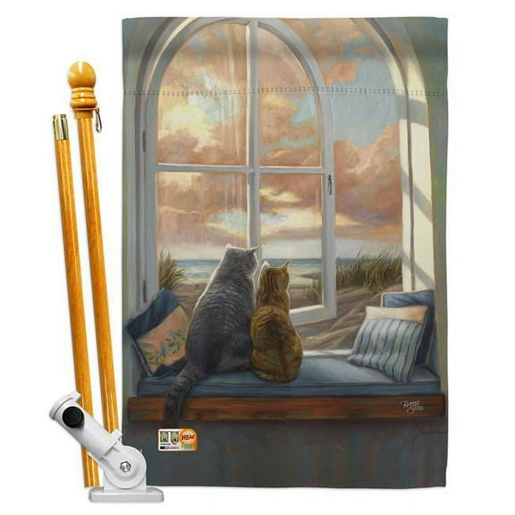 Breeze Decor BD-PT-HS-110057-IP-BO-D-US12-AL 28 x 40 in. Enjoying the View Nature Pets Impressions Decorative Vertical Double Sided House Flag Set & Pole Bracket Hardware