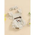 thumbnail image 4 of Musuos Baby Girls Summer Cute Rompers 3M 6M 12M 18M Fuzzy Duck/Cow Embroidered Ruffles Fly Sleeve Bodysuits with Headband, 4 of 9