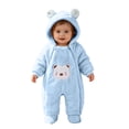 thumbnail image 5 of Mgmyaa Toddler Baby Boys Girls Jumpsuit Solid Color Fleece Hooded Romper Bear Ear Zipper Footed Jumpsuit Warm Outfit, 5 of 9