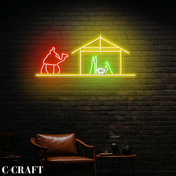 C-CRAFT Jesus Holy Night Christmas Neon Sign Wall Decor LED Light Decorations Indoor_Outdoor Use