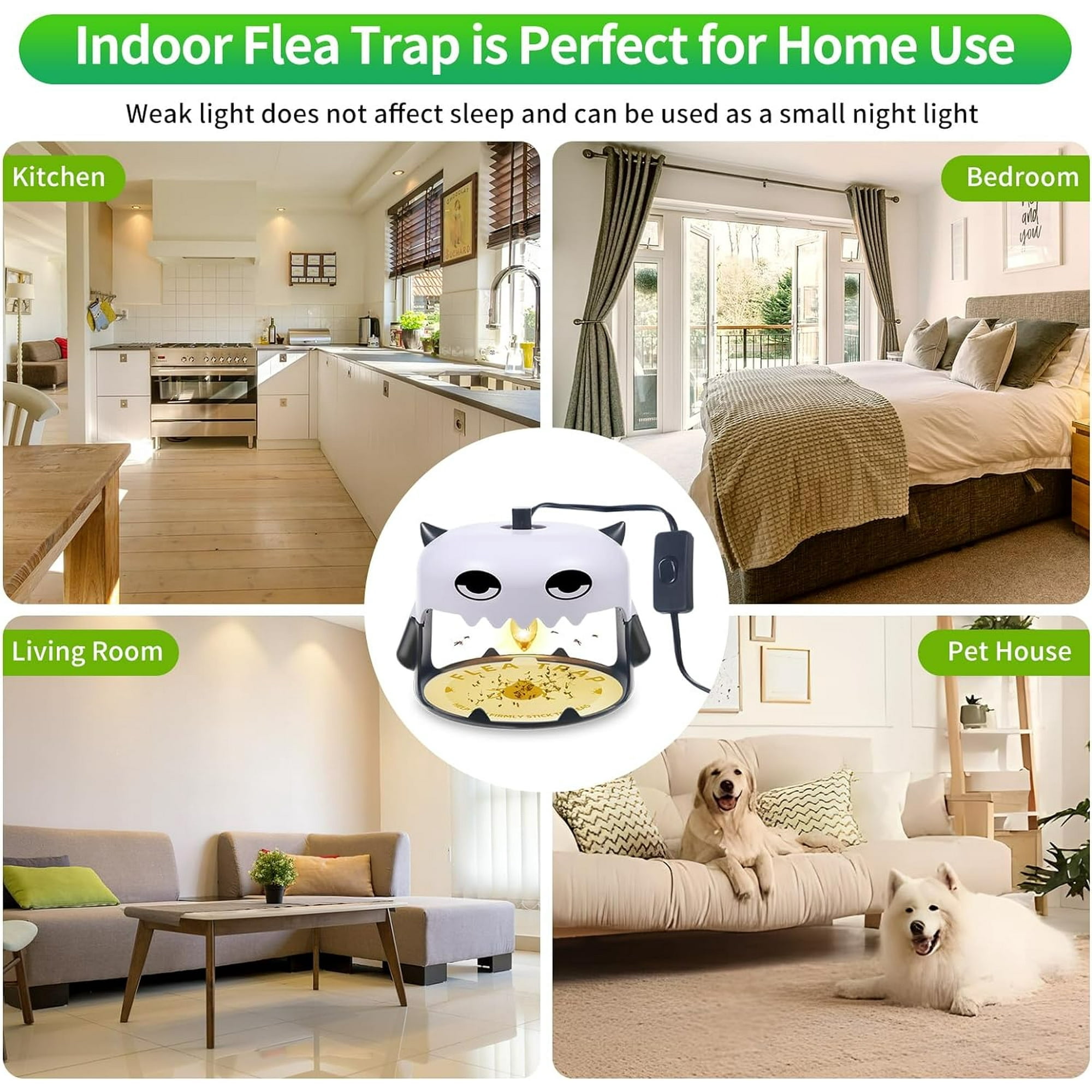 Paddsun Flea Traps, 2 Pack for Indoor with 4 Sticky Refill Discs & 6 LED Light Modes for Fleas, Flies, Mosquitoes