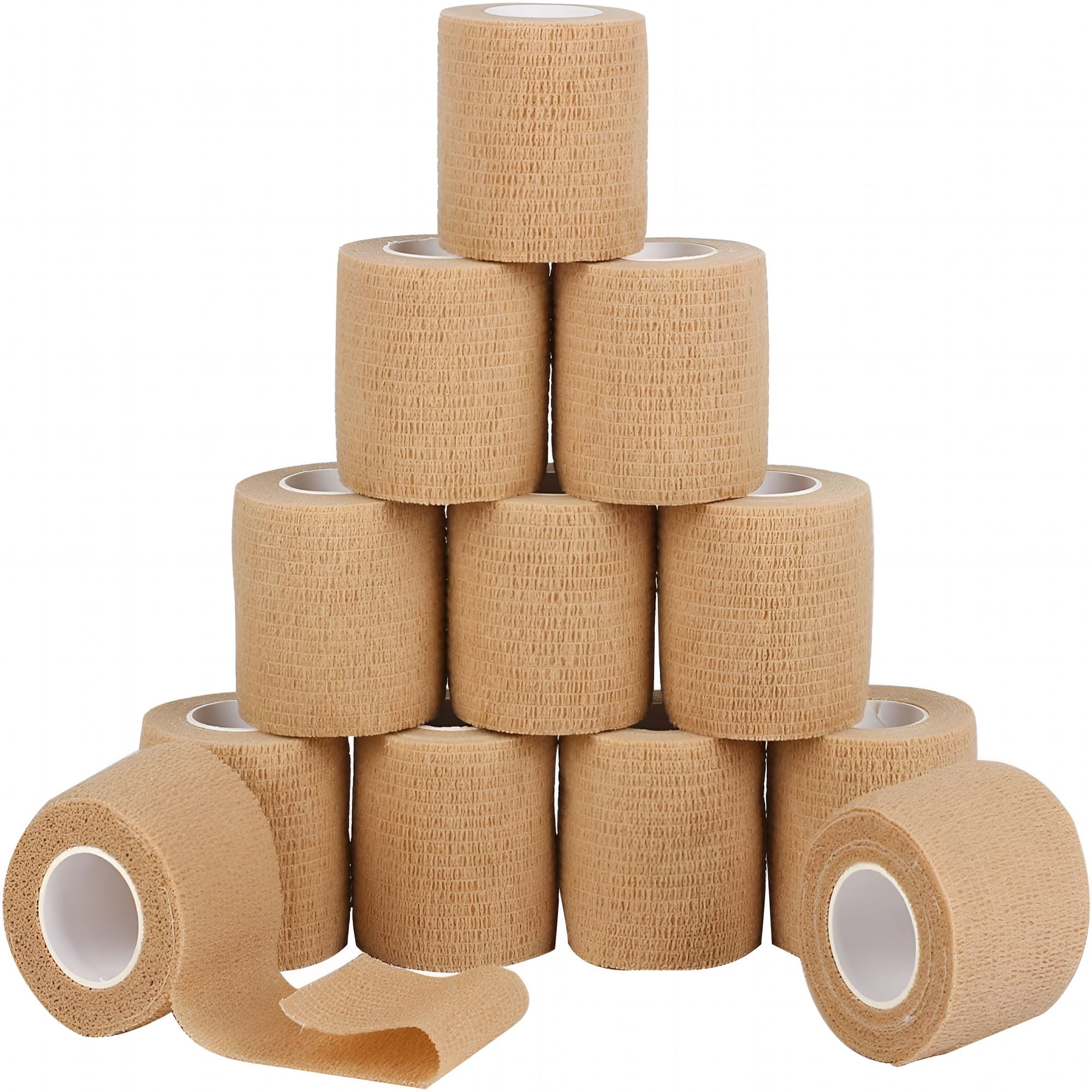 QARUN 12 Pack Self Adherent Cohesive Wrap Bandages 2 Inches X 5 Yards,First Aid Tape,Elastic Self Adhesive Tape,Athletic,Sports Wrap Tape,Bandage Wrap for Sports,Wrist,Skin Colour Athletic Tape