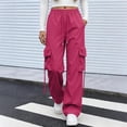 thumbnail image 6 of Wide Leg Cargo Pants for Women Hiking Parachute Pants Stretch Drawstring High Waisted Lightweight Joggers Y2k Streetwear, 2XL, 6 of 6