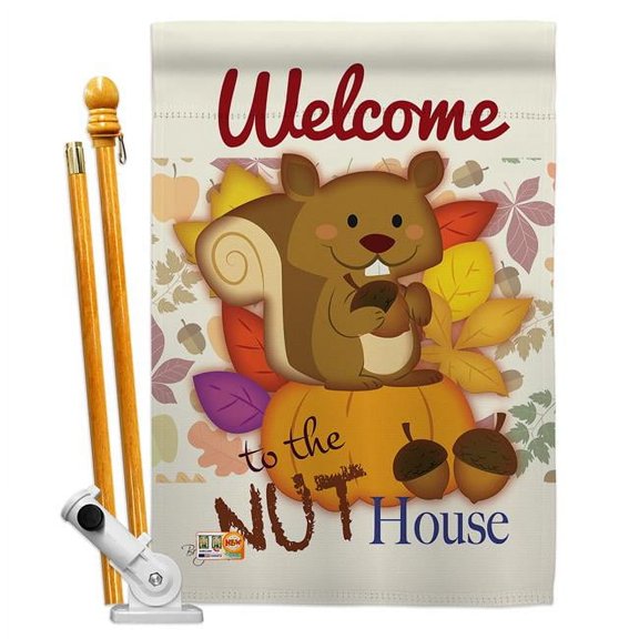 Breeze Decor BD-WL-HS-110087-IP-BO-D-US16-BD 28 x 40 in. Nut House Nature Wildlife Impressions Decorative Vertical Double Sided Flag Set with Pole Bracket Hardware
