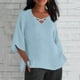 thumbnail image 2 of Vestidos Casuales Para Mujer, Blusas De Mujer De Moda Blusa de lino y imitación de cuello en V para mujer, de manga 3/4, estilo verano, 2 of 5