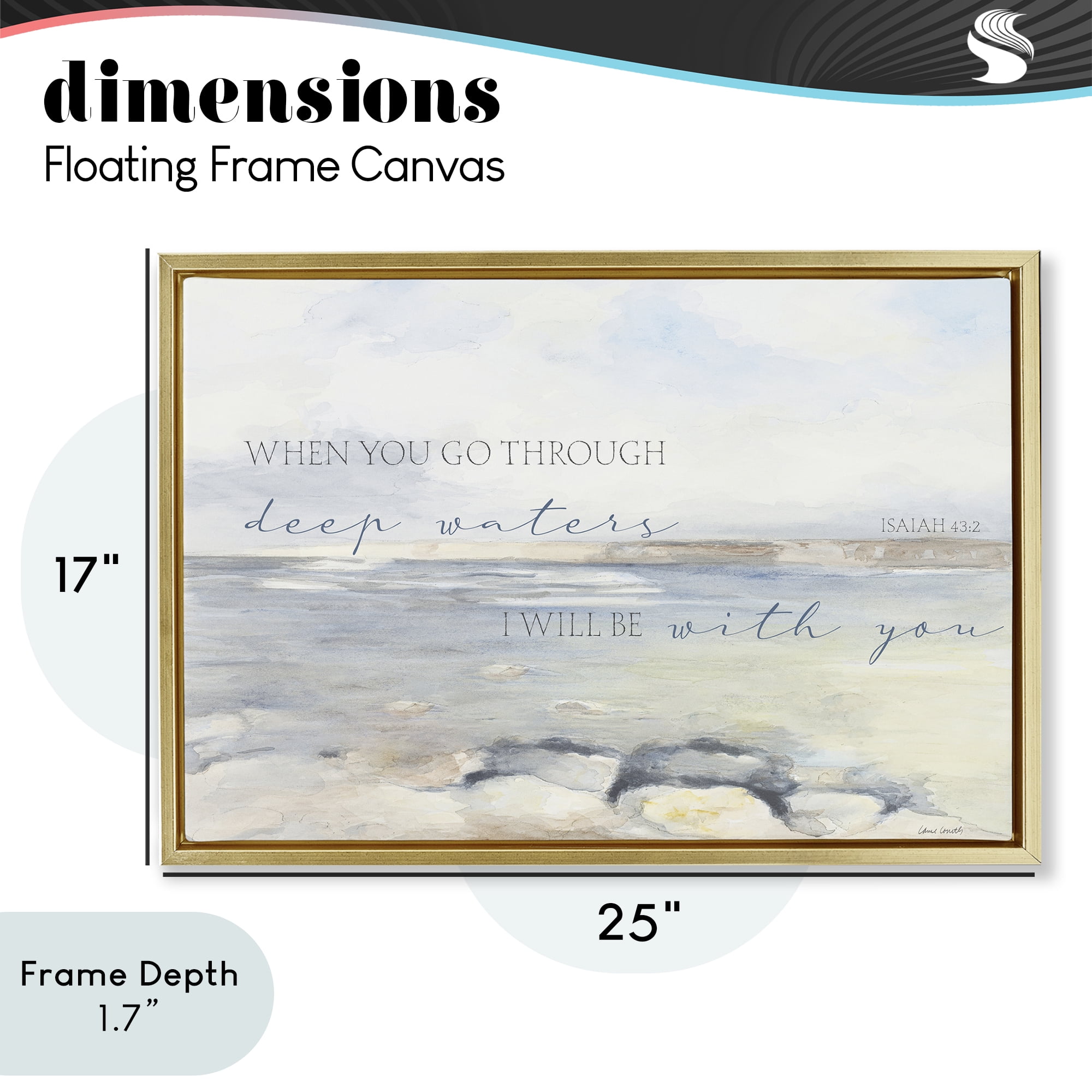 Stupell Industries Deep Waters Isaiah 43:2 Gold Framed Floater Canvas Wall Art, design by Lanie Loreth