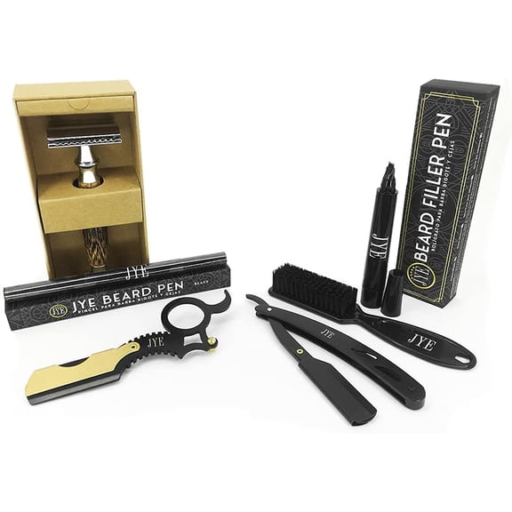 Kit Barbón: Rastrillo de Lujo Bamboo, 2 Porta navajas, Bolígrafo y Pincel para Rellenar Barba