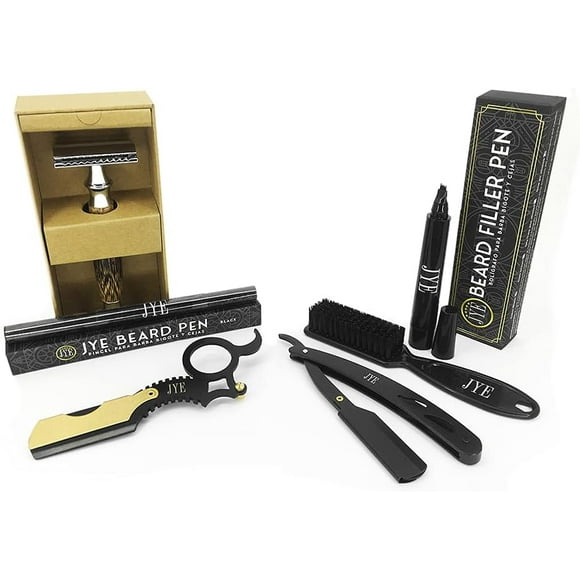 Kit Barbón: Rastrillo de Lujo Bamboo, 2 Porta navajas, Bolígrafo y Pincel para Rellenar Barba