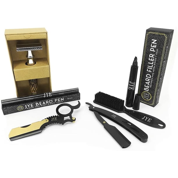 Kit Barbón: Rastrillo de Lujo Bamboo, 2 Porta navajas, Bolígrafo y Pincel para Rellenar Barba
