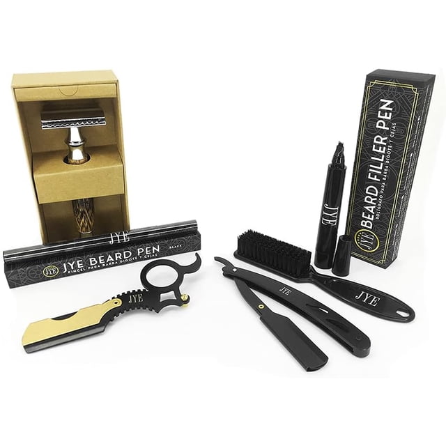Kit Barbón: Rastrillo de Lujo Bamboo, 2 Porta navajas, Bolígrafo y Pincel para Rellenar Barba