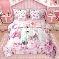 Homewish Western Horse Twin Bedding Sets 7-Piece for Teens Boys Girls,Farmhouse Animal Bedding Comforter Set Microfiber,Chic Pink Flowers Breathable Sheet Sets,Breathable Home Decor,Reversible