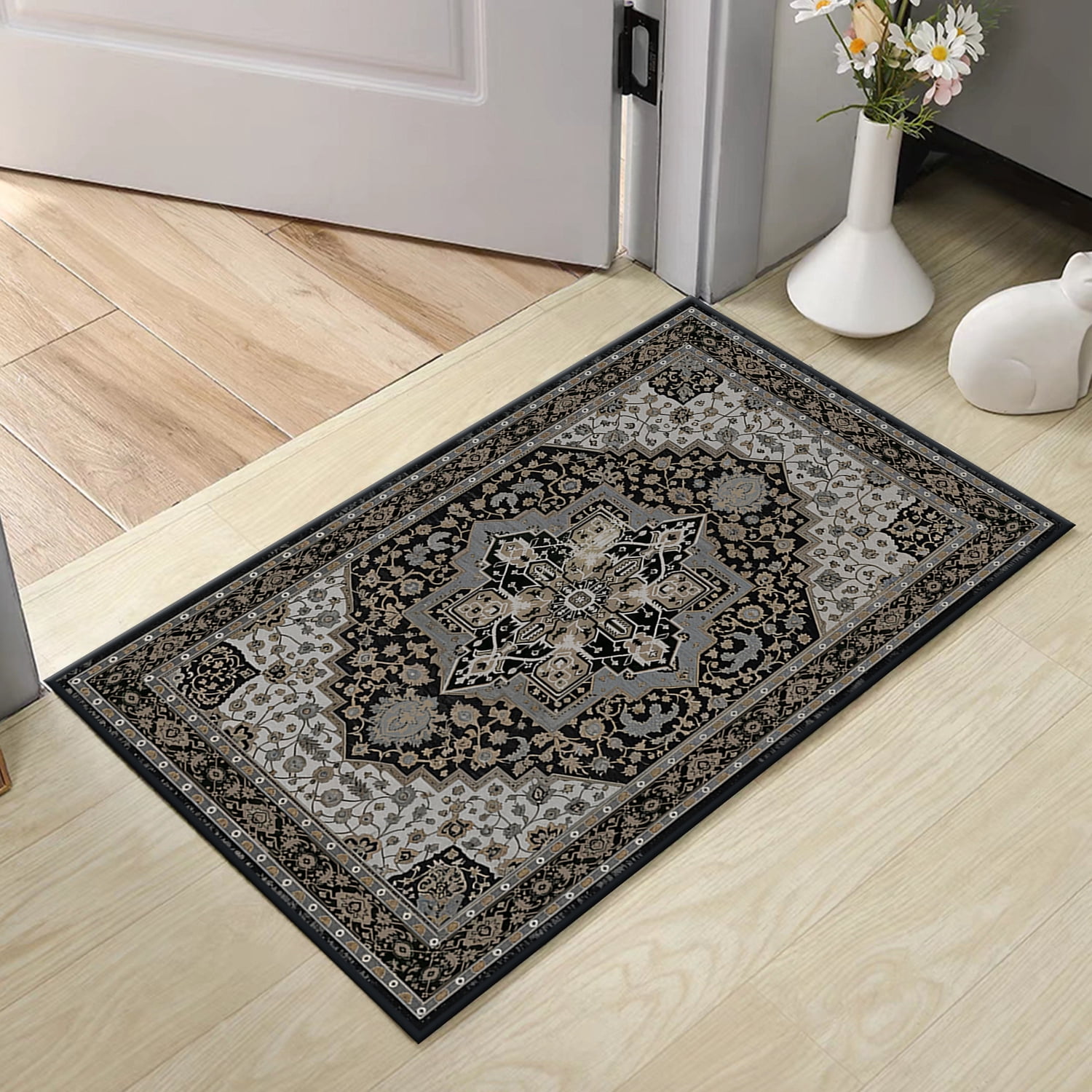 TECHVIDA Kitchen Rugs 4 Piece Set,Non Slip Machine Washable Kitchen Mats,Boho Vintage Abstract Kitchen Carpet for Farmhouse Living Room Hallway