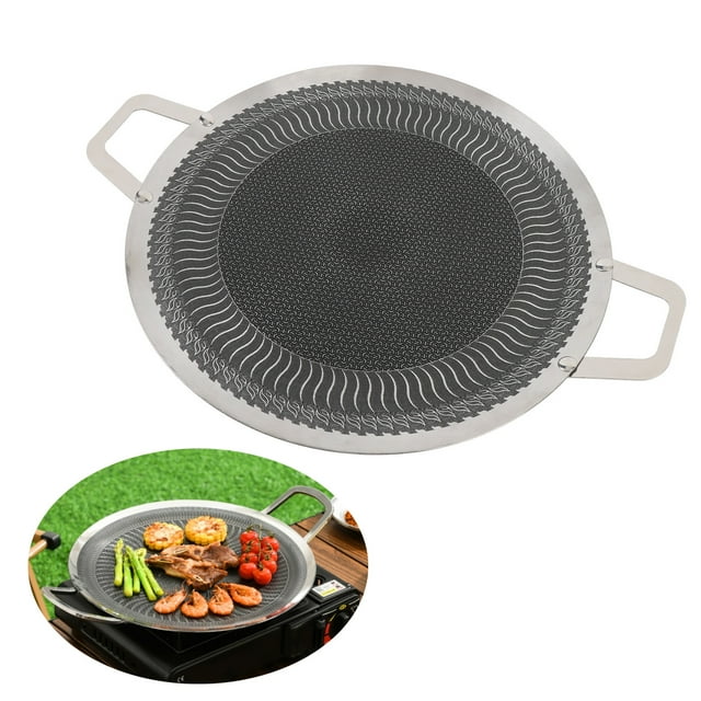 Poêle-gril Ronde, Poêle-Gril BBQ Antiadhésive en Acier Inoxydable avec Distribution Rapide de la Chaleur, Poignées Doubles, pour Rassemblements de 4 à 6 Personnes