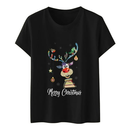 

Crop Tops for Women Tunic Tops Women Casual T-shirt Printed Round Neck Short Sleeve Pullover Blouse Tops Womens Workout Tops Black Shirts for Women New Arrival Black 2XL