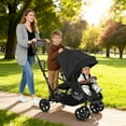 thumbnail image 3 of INFANS Double Stroller with Leather Handle, Front Seat 2-Position Recline, Rear Standing Board, 5-Point Harnesses, Dual Rear Brakes and Lockable Front Wheels, Baby Pushchair for Toddlers, 3 of 8