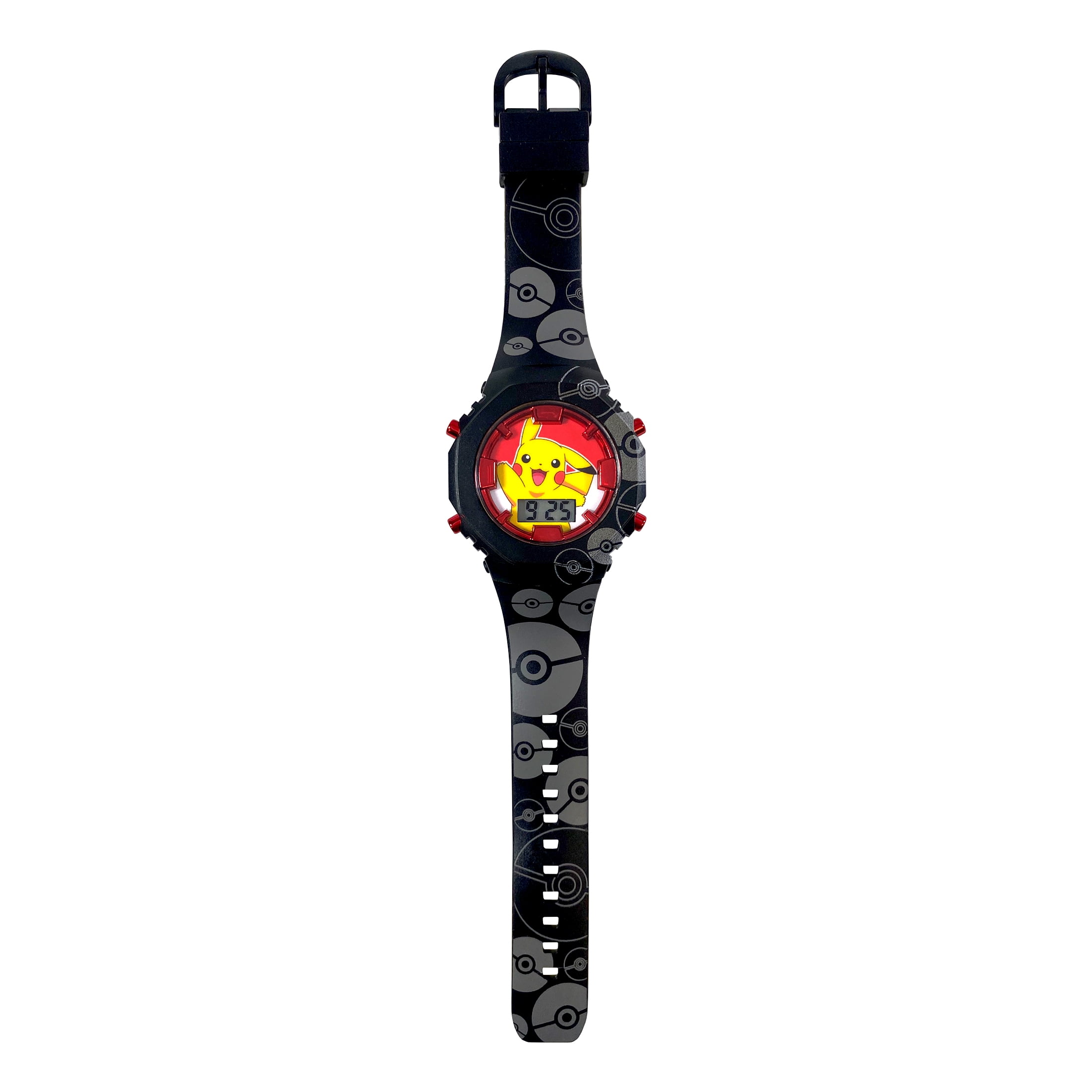 Pokémon Pikachu Unisex Child Red and Black LCD Watch and Survival Bracelet Set, POK40069WM