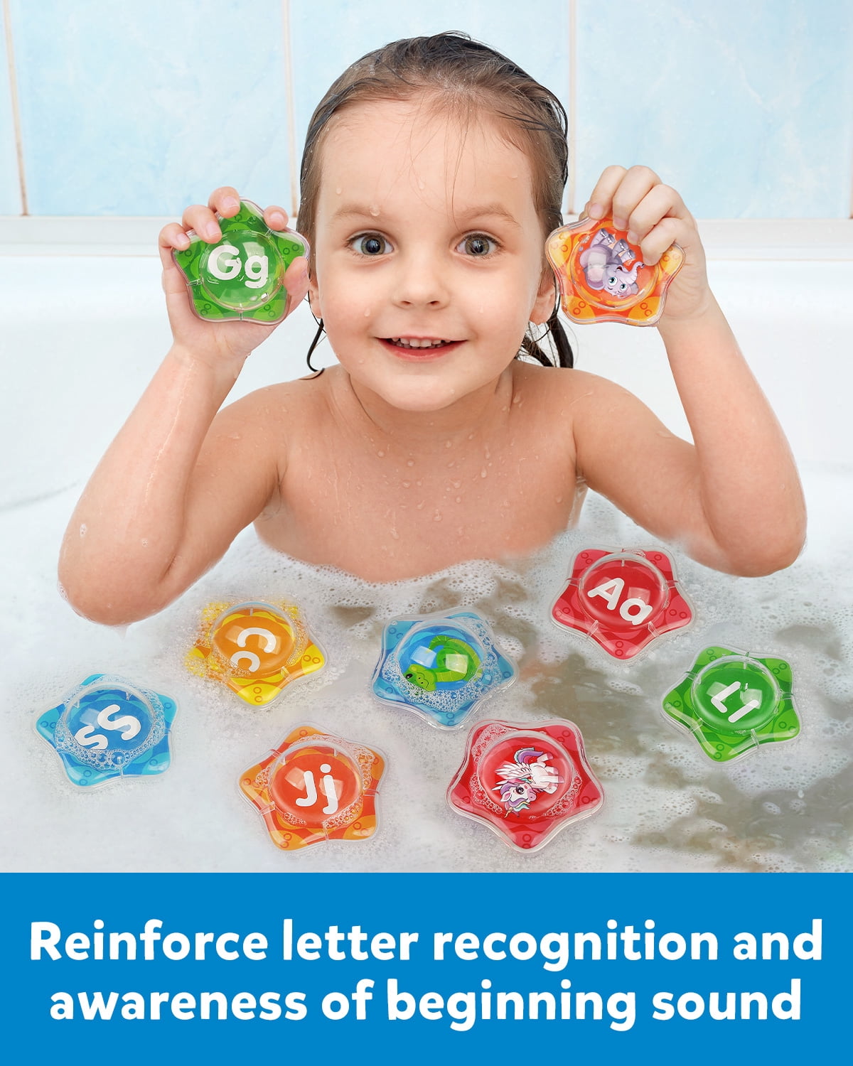 Coogam Starfish Floating Bath Toys, 26pcs Bathtub Alphabet Letters Set, Montessori Water Pool Toy Learning Activities Shower Toy for 3 Years Old Toddlers