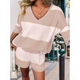 thumbnail image 5 of Women'S Two Piece Sets Summer Lounge Sets Striped Shirts and Shorts Set Oversized Matching Outfit Color M, 5 of 9