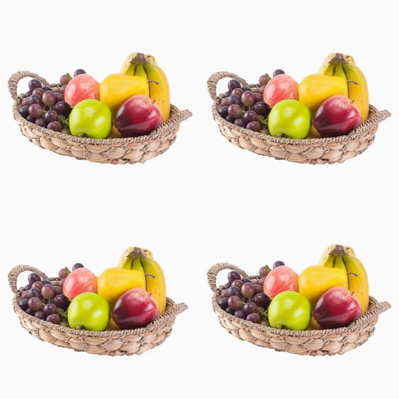Vintiquewise 4 x 16 x 9.5 in. Seagrass Fruit Bread Basket Tray with Handles, Brown - Small - Set of 4