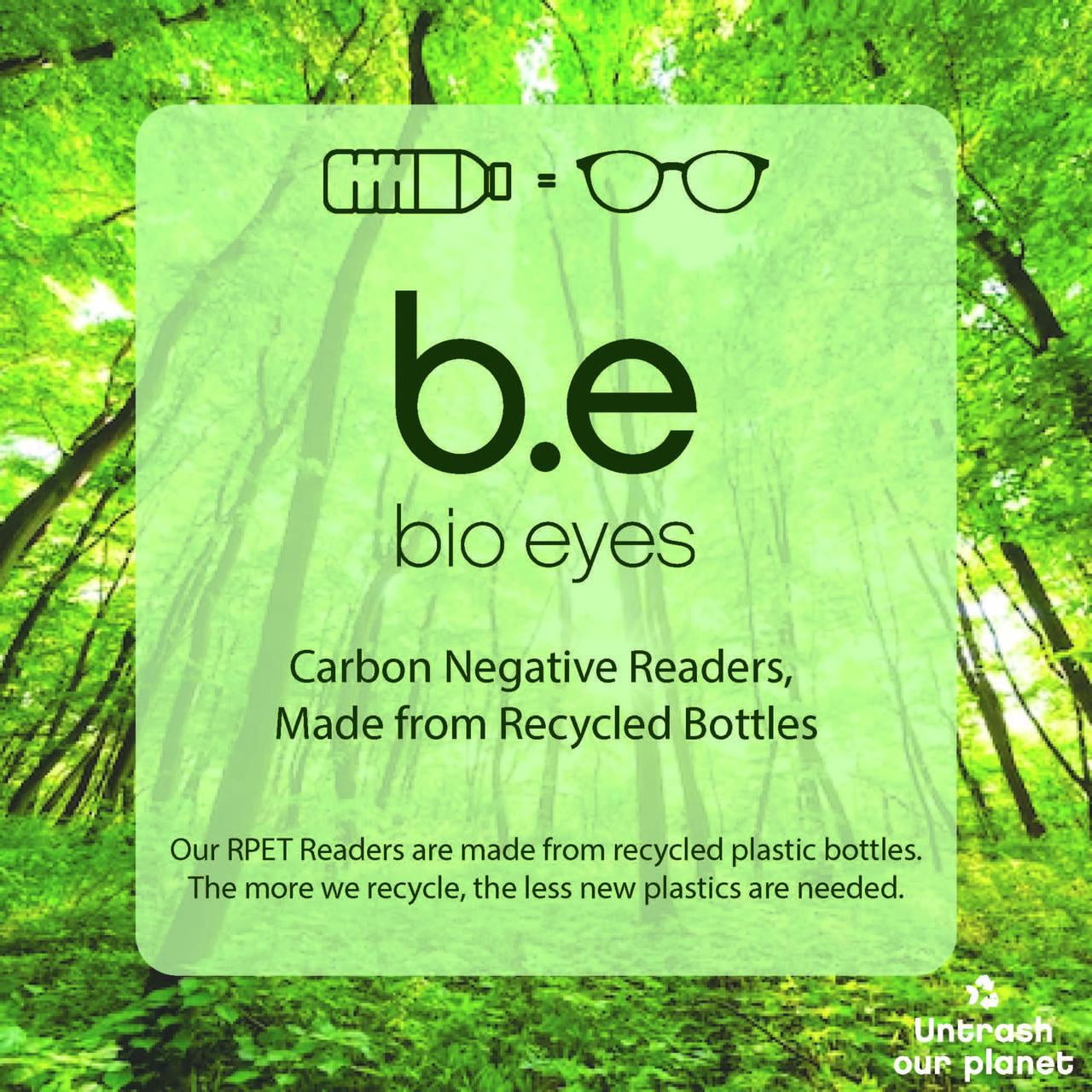 Bio Eyes Mens Rectangular Reading Glasses Made from Recycled Plastic Zera +2.00 in Brown