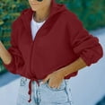 thumbnail image 5 of yoeyez Cropped Fall Jackets for Women Zip Up Oversized Hoodie Solid Color Drawstring Hooded Sweatshirt Long Sleeve Coat, 5 of 7