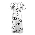 thumbnail image 4 of Puntoco Vestido De Manga Corta Con Cuello En V, Vestido De Bolsillo De Manga Corta Con Botones Y Cuello En V Estampado Para Mujer Blanco (31401), 4 of 5