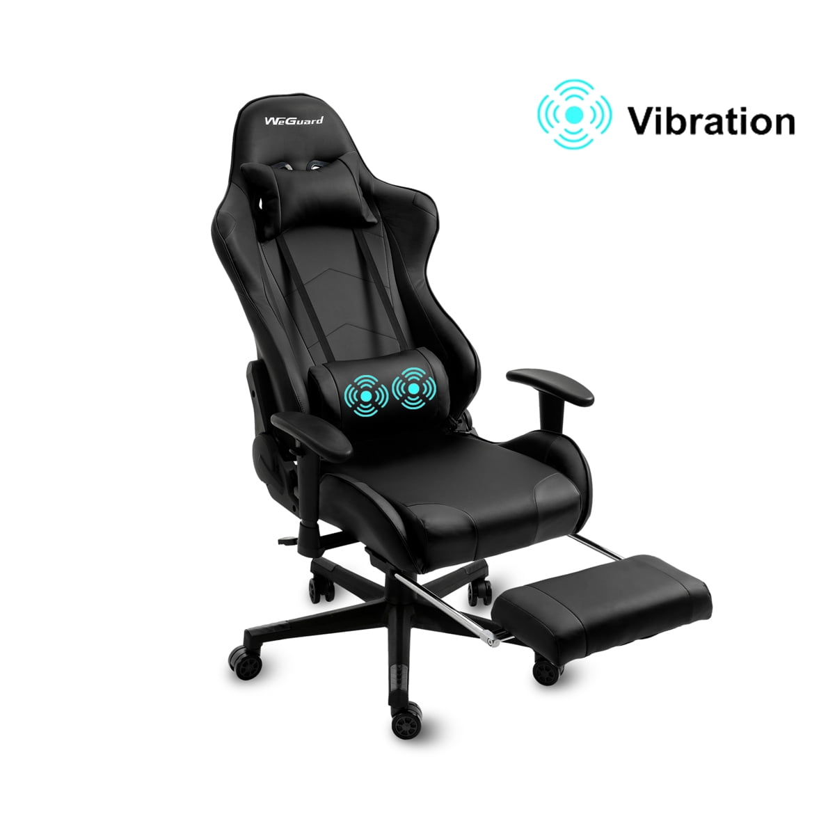 Massage Gaming Chair High Back PU Leather PC Racing Computer Desk Office Swivel Recliner with Retractable Footrest and Adjustable Lumbar Support Gray/Black