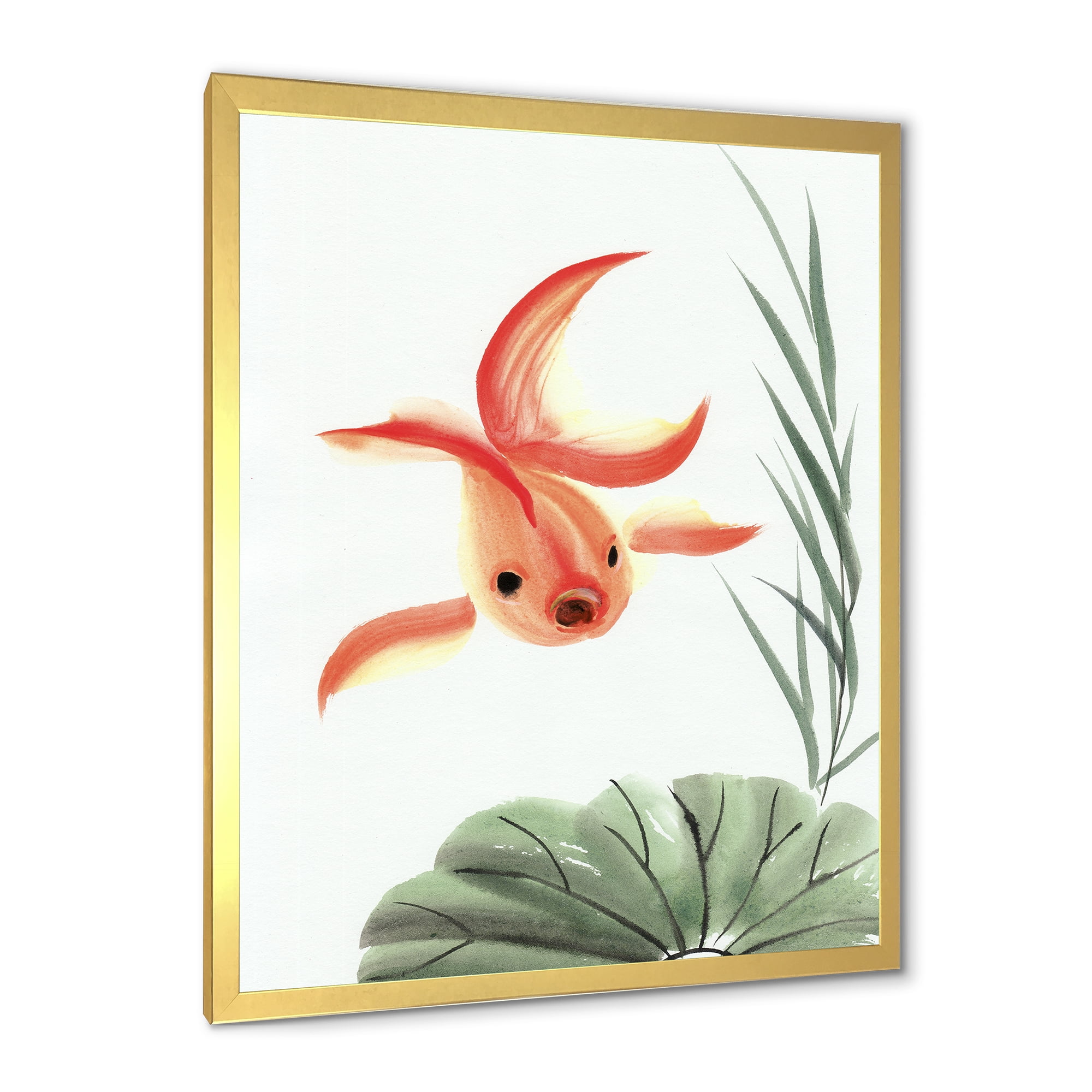 Designart 'Ancient Goldfish and The Lotus Leaf' Nautical & Coastal Framed Art Print