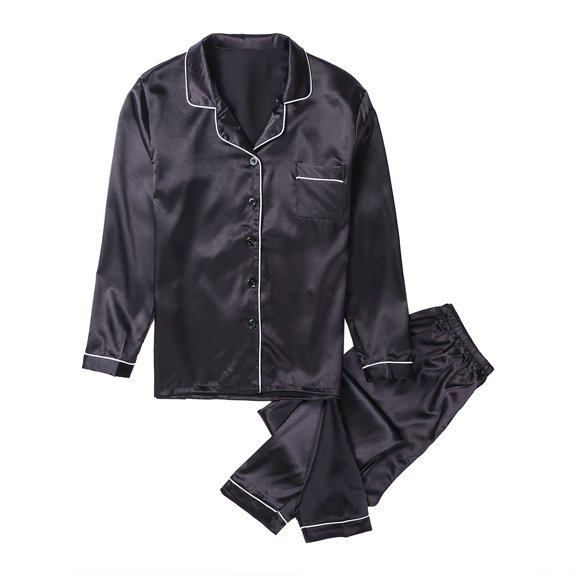 Womens Silk Satin Pajamas Set Long Sleeve Button-Down Sleepwear Pajamas