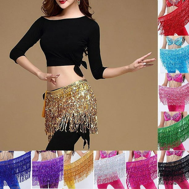 Yirtree Belly Dance Hip Skirt Sequins Fringe Skirt Tassel Hip Scarf