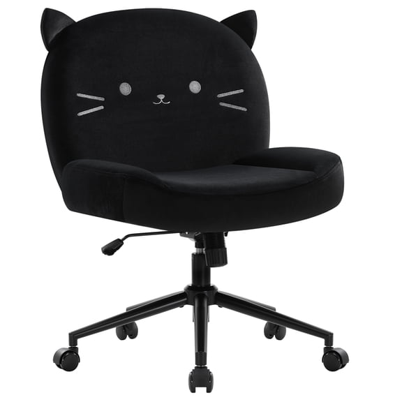 Cute Armless Office Desk Chair with Wheels,Ergonomic Criss Cross Legged Computer Chair with Fabric Padded, Height Adjustable Wide Seat Vanity Chair,Mid Back Task Chair for Home