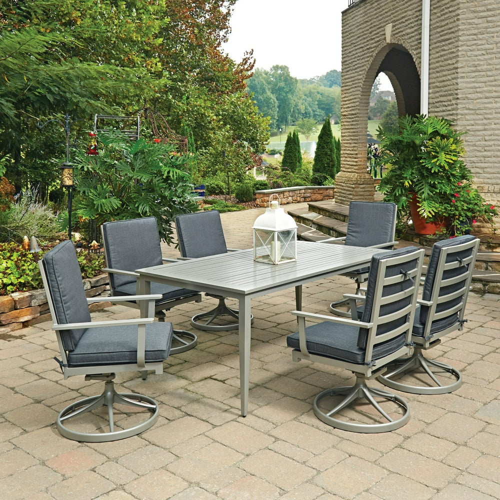 South Beach 7 Pc. Rectangular Outdoor Dining Table& 6 Swivel Rocking
