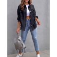 thumbnail image 2 of SEARIPE Women's Casual Denim Jacket Frayed Hem Ripped Long Sleeve Jean Jacket With Pockets Black M, 2 of 7
