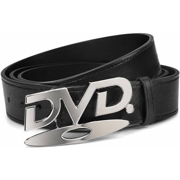 Wuqi Y2K DVD Buckle Belt for Women Men, 1.5 Inch PU Leather Streetwear Belt for Jeans Cargo Pants, Black White