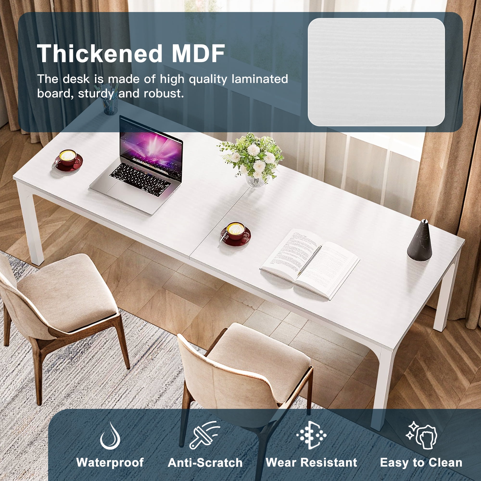 Demi Bonn 78" Farmhouse Dining Table, Wood Rustic Kitchen Table for 8 People, Large Rectangular Dinner Table for Dining Room, Home Office, Living Room Furniture, White