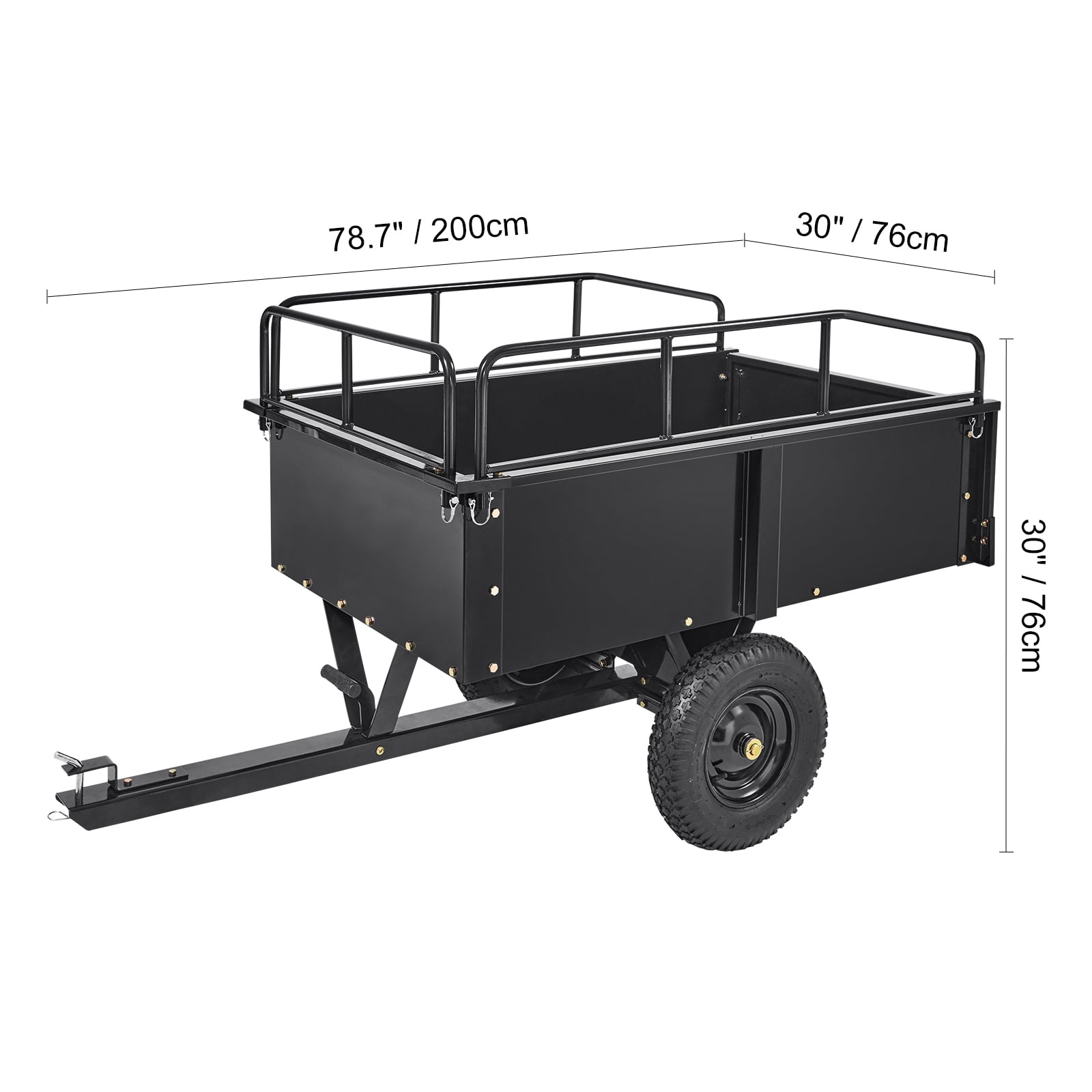 KFFKFF Garden Utility Trailer, 15 Cu.ft & 750 lbs Capacity, Heavy Duty Steel Dump Cart with Detachable Sides for Lawn Mower, Tractor
